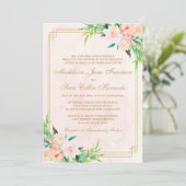 ピーチウォーターの色とフローラ結婚式招待状 招待状 (スタンド正面)