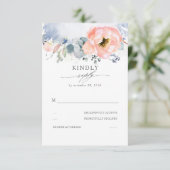 ピーチウォーターカラーエレガントフラワーダスティブルー結婚ズ 出欠カード (スタンド正面)