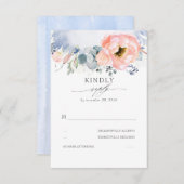ピーチウォーターカラーエレガントフラワーダスティブルー結婚ズ 出欠カード (正面/裏面)