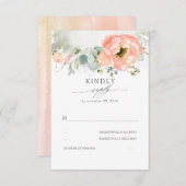ピーチウォーターカラーエレガントフラワーボ結婚ーホズ 出欠カード (正面/裏面)