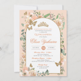 ピーチウォーターカラーゴールデンバタフライキンセアニェラ 招待状