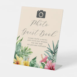 ピーチウォーターカラートロピカルフォトゲストブック結婚ズ 台座サイン