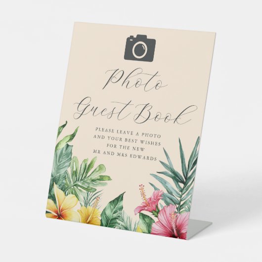 ピーチウォーターカラートロピカルフォトゲストブック結婚ズ 台座サイン (正面)
