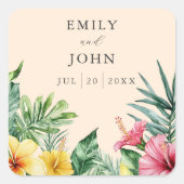ピーチウォーターカラートロピカルフラワーズ結婚式の引き出物 スクエアシール (正面)