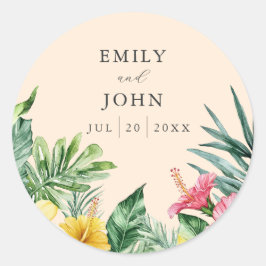 ピーチウォーターカラートロピカルフラワーズ結婚式の引き出物 ラウンドシール