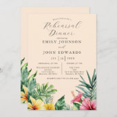 ピーチウォーターカラートロピカルフラワーリハーサルディナー 招待状 (正面/裏面)