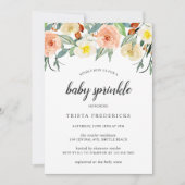 ピーチウォーターカラーバラフローラガールベビースプリンクル 招待状 (正面)