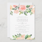 ピーチウォーターカラーバラ | エレガントブライダルシャワー 招待状 (正面)