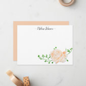 ピーチウォーターカラーバラ パーソナライズされた ノートカード (正面/裏面インサイチュ)