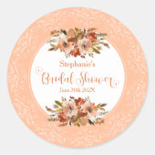 ピーチウォーターカラーフラワーブライダルシャワー ラウンドシール (正面)