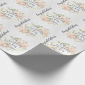 ピーチウォーターカラーフローラとホワイトグリッター ラッピングペーパー (角)