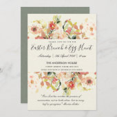 ピーチウォーターカラーフローライースターブランチ&卵狩り 招待状 (正面/裏面)