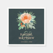 ピーチウォーターカラーフローラオンティール（緑がかった色）結婚ズ スタンダードカクテルナプキン (正面)