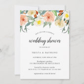 ピーチウォーターカラーフローラカップルウェディングシャワー 招待状 (正面)