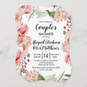 ピーチウォーターカラーフローラカップルウェディングシャワー 招待状 (正面/裏面)