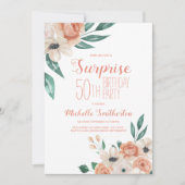 ピーチウォーターカラーフローラサプライズ50誕生日 招待状 (正面)