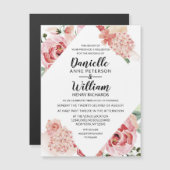 ピーチウォーターカラーフローラジオメトリックシック結婚ズ マグネット招待状 (正面/裏面)