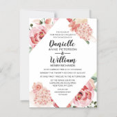 ピーチウォーターカラーフローラジオメトリックシック結婚ズ マグネット招待状 (正面)