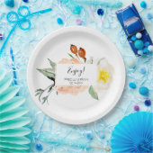 ピーチウォーターカラーフローラデザートテー結婚ブル ペーパープレート (パーティー)