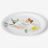 ピーチウォーターカラーフローラデザートテー結婚ブル ペーパープレート (アングル)