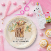 ピーチウォーターカラーフローラハイランドカウカーフベビー ペーパープレート (パーティー)