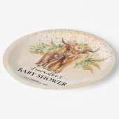 ピーチウォーターカラーフローラハイランドカウカーフベビー ペーパープレート (アングル)