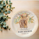 ピーチウォーターカラーフローラハイランドカウカーフベビー ペーパープレート