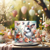 ピーチウォーターカラーフローラバニーイースターティー シーズンカード