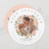 ピーチウォーターカラーフローラフラワーリースフォトベビー 案内状 (正面/裏面)