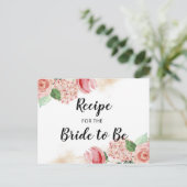 ピーチウォーターカラーフローラブライダルシャワーレシピカード ポストカード (スタンド正面)