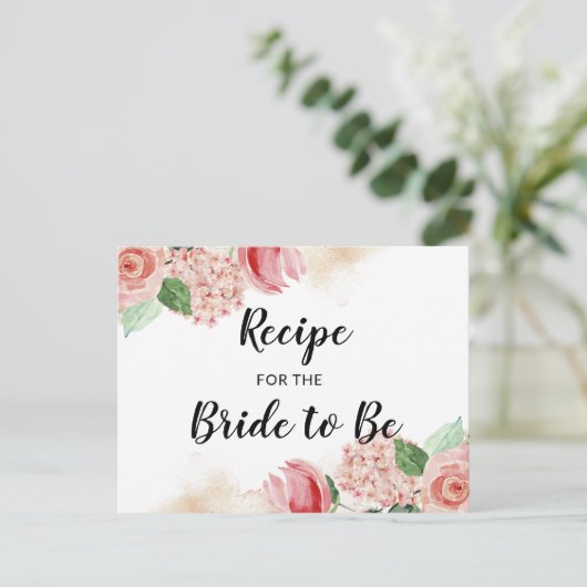 ピーチウォーターカラーフローラブライダルシャワーレシピカード ポストカード (スタンド正面)