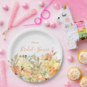 ピーチウォーターカラーフローラブライダルシャワー紙プレート ペーパープレート (パーティー)