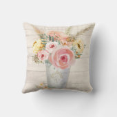 ピーチウォーターカラーフローラブーケパンパスグラスウッド クッション (裏面)