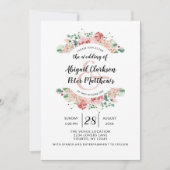 ピーチウォーターカラーフローラリースシック結婚ズ 招待状 (正面)