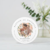 ピーチウォーターカラーフローラリースフォトベビーバプテスマ 案内状 (スタンド正面)