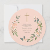 ピーチウォーターカラーフローラリースフォトベビーバプテスマ 案内状 (裏面)