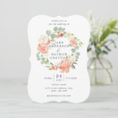 ピーチウォーターカラーフローラリース結婚式招待状 招待状 (スタンド正面)