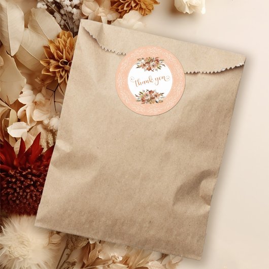 ピーチウォーターカラーフローラルサンクス ラウンドシール