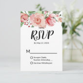 ピーチウォーターカラーフローラルパターントレンディー結婚ズ 出欠カード (スタンド正面)