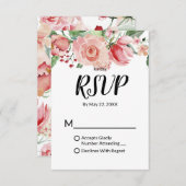 ピーチウォーターカラーフローラルパターントレンディー結婚ズ 出欠カード (正面/裏面)