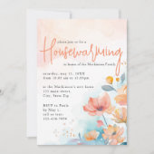 ピーチウォーターカラーフローラ引っ越し祝いパーティーパーティー 招待状 (正面)