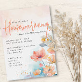 ピーチウォーターカラーフローラ引っ越し祝いパーティーパーティー 招待状