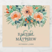 ピーチウォーターカラーフローラ結婚ズ スパークリングワインラベル (シングルラベル)