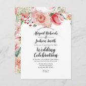 ピーチウォーターカラーフローラ縁どトップトレンディー結婚ズ インビテーションポストカード (正面/裏面)
