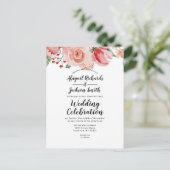 ピーチウォーターカラーフローラ縁どトップトレンディー結婚ズ インビテーションポストカード (スタンド正面)