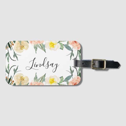 ピーチウォーターカラーフローラ モノグラムの ラゲッジタグ (正面横)