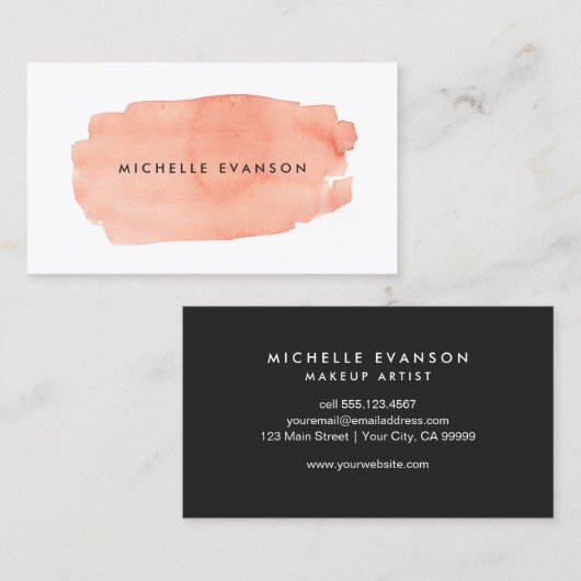 ピーチウォーターカラーブラッシュストローククリエイティブ 名刺 (正面/裏面)