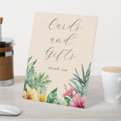 ピーチウォーターカラー熱帯フローラカードとギフト 台座サイン (インサイチュ)