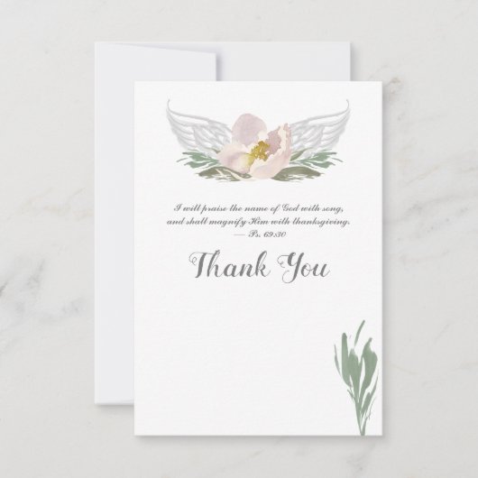 ピーチウォーターカラー花模様エンジェルウィングサンキュー 招待状 (正面)