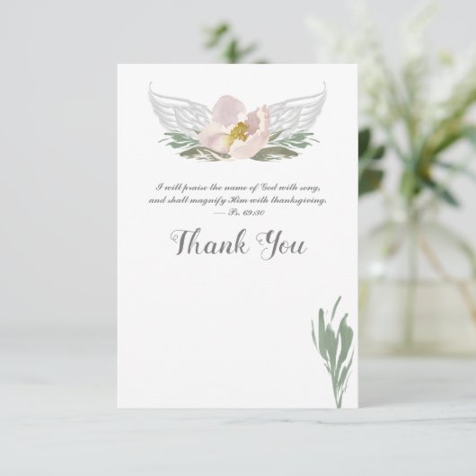 ピーチウォーターカラー花模様エンジェルウィングサンキュー 招待状 (スタンド正面)